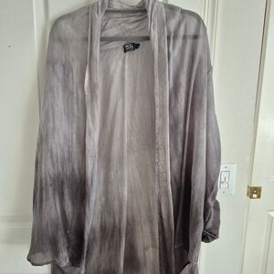 Gray Tie-Dye Open Cardigan